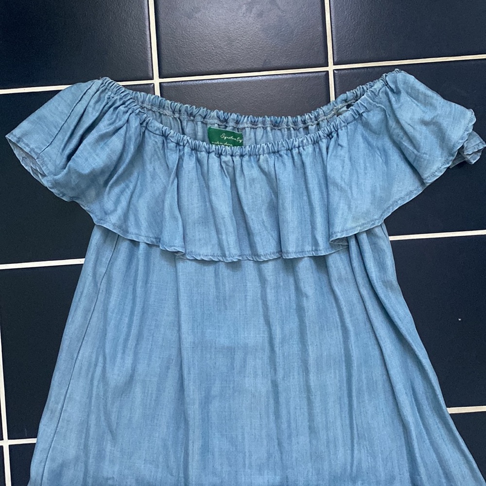 Ruffle Off-the-Shoulder Jean Color Dress